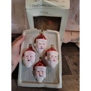 Holiday memories blown glass Santa face glitter ornament Xmas decor